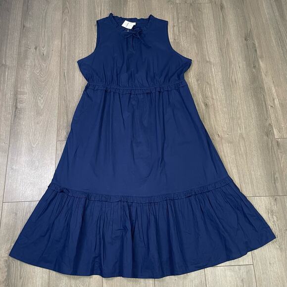 J Crew Tie Front Tiered Lined Sleeveless Midi Flowy Dress US Women's 2 New - Picture 2 of 7